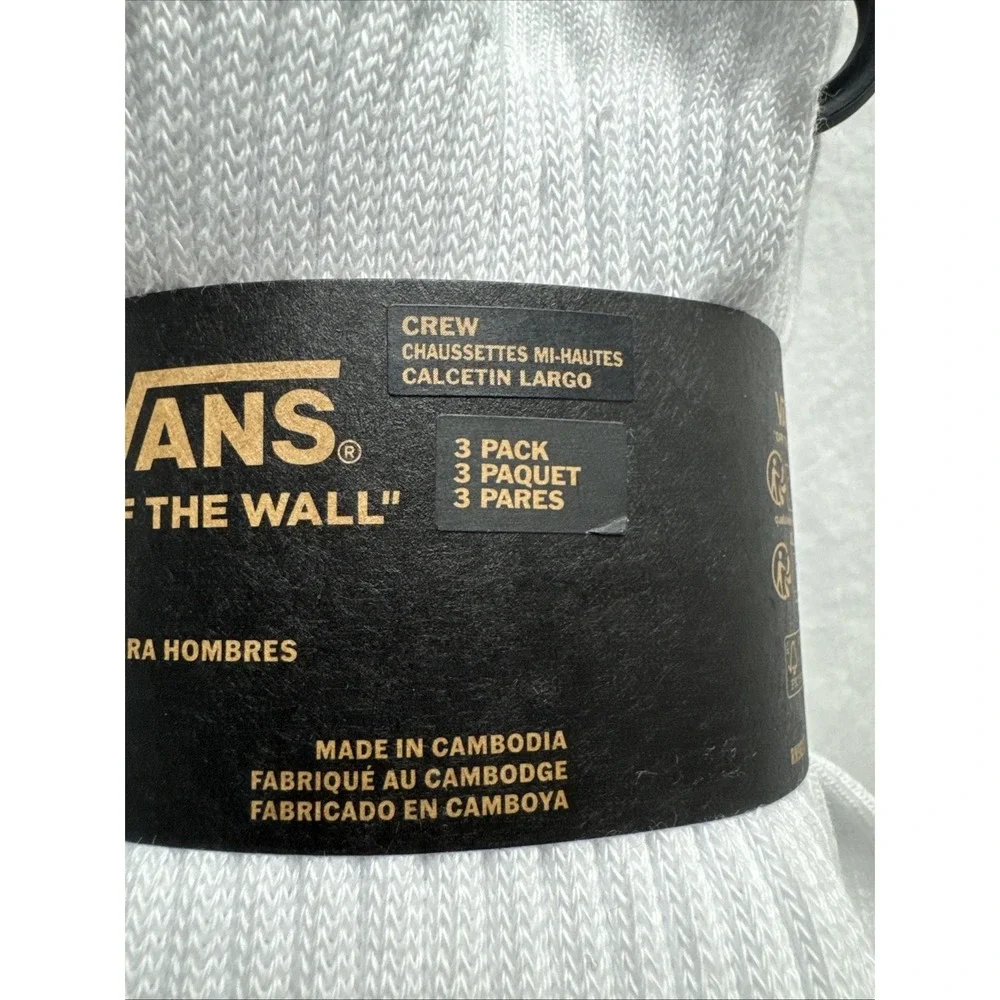 Vans White Crew Socks- 3 Pack- Shoe Size‎ 9.5-13- NWT Skateboard Classic